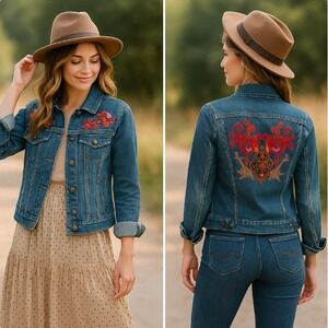 Carol Anderson‎ Collection Embroidered Jean Jacket Medium Floral Western Boho
